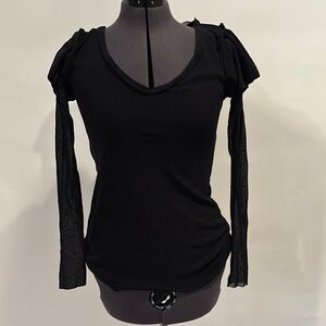 Black Fitted Long Sleeve Blouse with Textured Detail